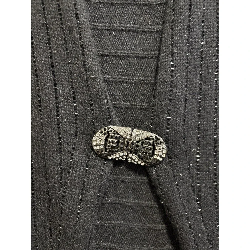 Ralph Lauren Black Label Cardigan Beaded Sweater Art Deco Clasp Women's Large